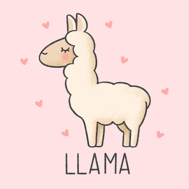 Premium Vector Cute llama cartoon hand drawn style