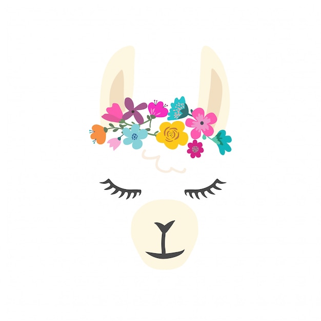 Premium Vector | Cute llama character with flowers