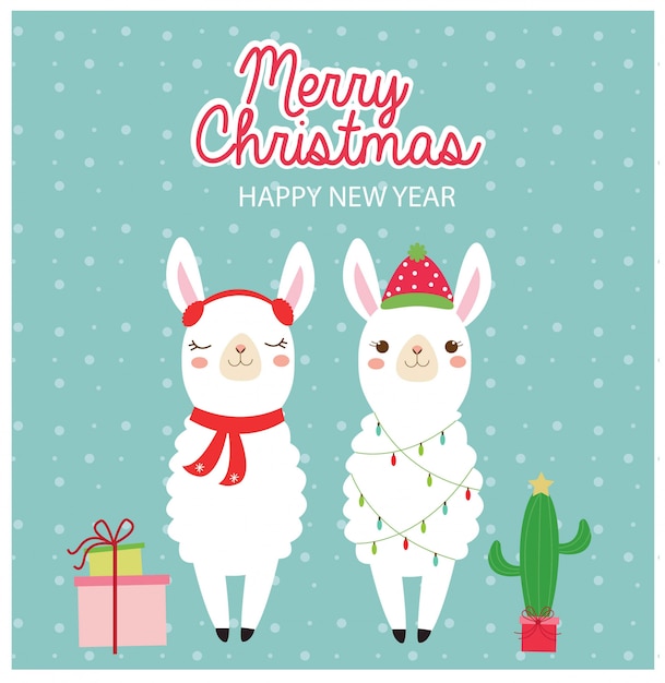 Download Premium Vector | Cute llama in christmas holidays greeting ...