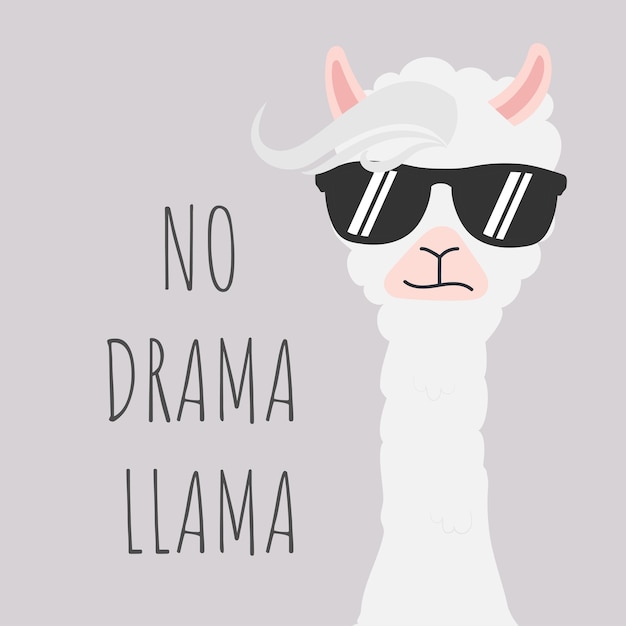 Premium Vector | Cute llama design with no drama motivational quote.