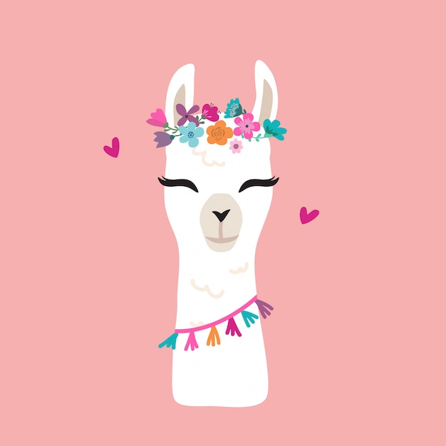 Premium Vector | Cute llama graphic with flower wreath