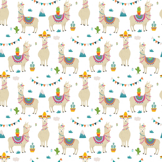 Premium Vector Cute llama seamless pattern design