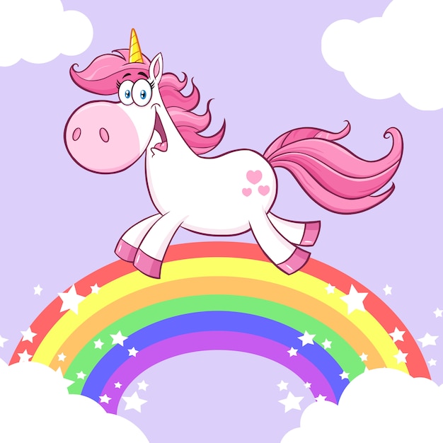 Premium Vector | Cute magic unicorn cartoon mascot character running ...