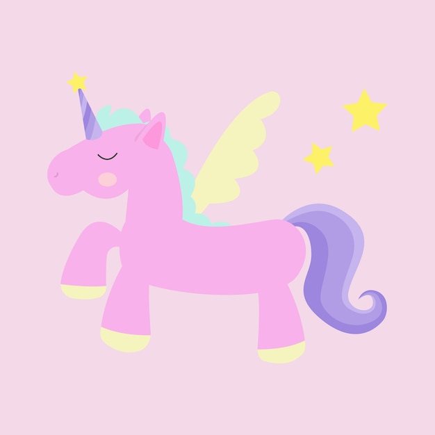Premium Vector Cute Magic Unicorn Vector Illustration With Stars In Sweet Pink Background