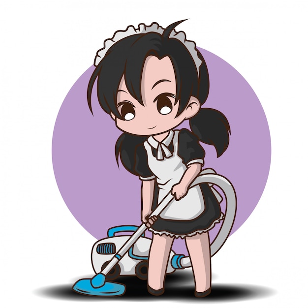 Cute maid cartoon character. | Premium Vector