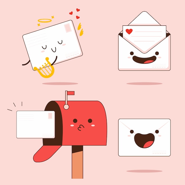 Premium Vector | Cute mail cartoon characters set