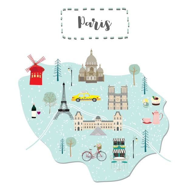 プレミアムベクター フランスのパリのかわいい地図