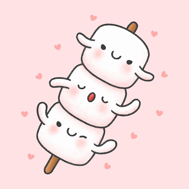 Premium Vector | Cute Marshmallow In Stick Cartoon Hand Drawn Style