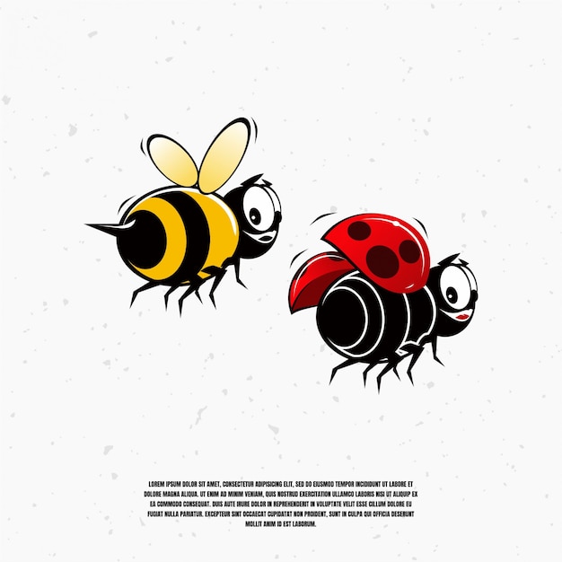 かわいいマスコット蜂とてんとう虫イラスト プレミアムベクター