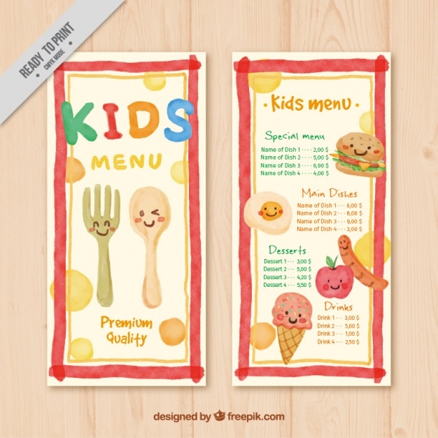 Cute menu for kids painted in watercolor Vector | Free Download