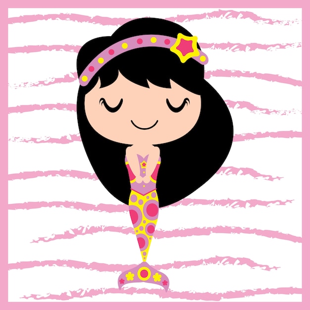 かわいい人魚は ピンクのストライプの背景ベクトルの漫画 子供の保育園の壁 壁紙 グリーティングカード 子供のためのtシャツのデザインで寝ている プレミアムベクター