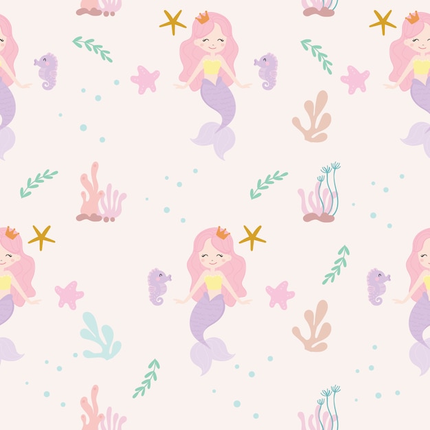 Premium Vector Cute Mermaid Seamless Pattern Background