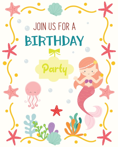 Download Cute mermaid theme birthday party invitation card ...
