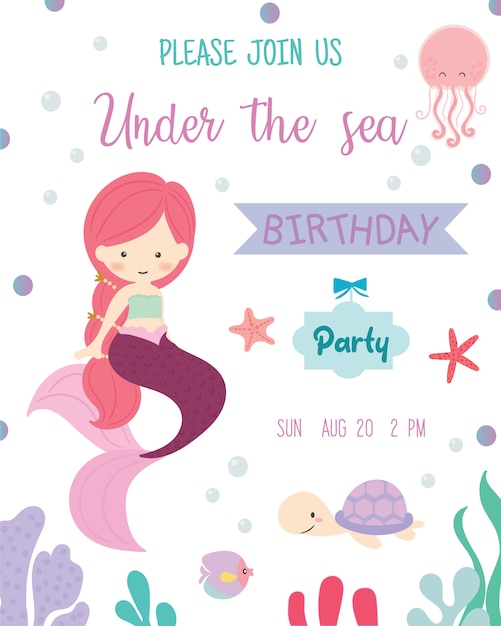 Download Premium Vector | Cute mermaid theme birthday party invitation card.