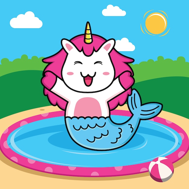 Download Cute mermaid unicorn cartoon | Premium Vector