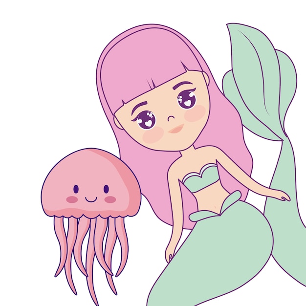 Premium Vector | Cute mermaid with jellyfish