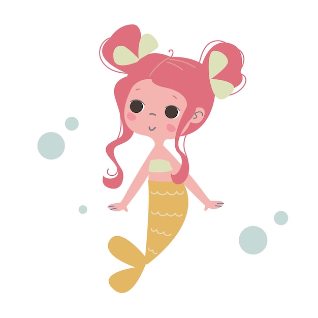 Premium Vector  Cute  mermaid with red hair  and a fish 