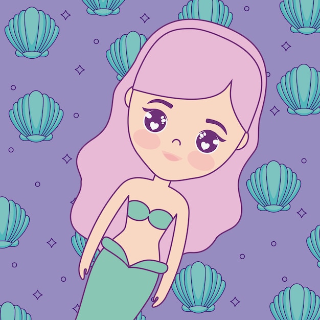 Premium Vector Cute Mermaid With Seashell 7005