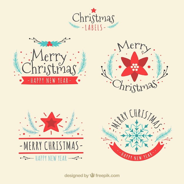 Download Free Vector Cute Merry Christmas Badges On A Beige Background PSD Mockup Templates