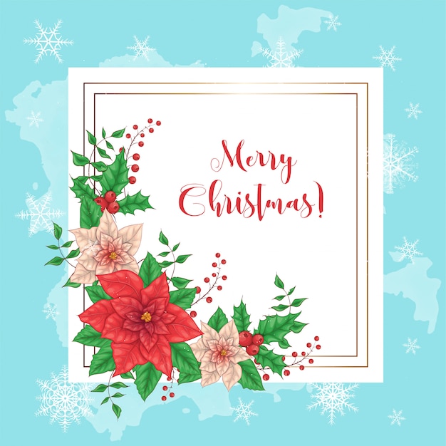 Cute merry christmas card with poinsettia wreath Vector | Premium Download