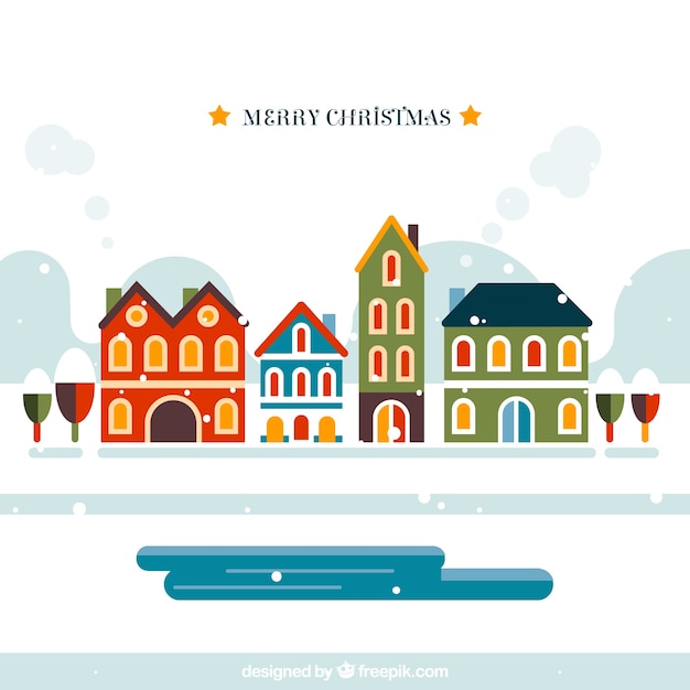 Download Cute merry christmas village Vector | Free Download