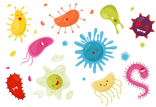 Premium Vector | Cute microbes with funny faces, colorful humanized ...