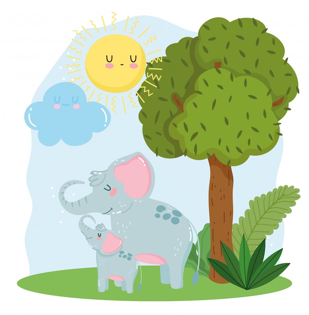 Download Cute mom and baby elephants | Premium Vector