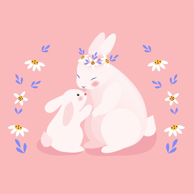 Premium Vector | Cute mommy and baby bunny