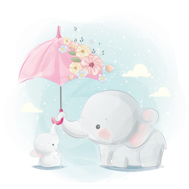 Premium Vector Cute Mommy And Baby Elephant
