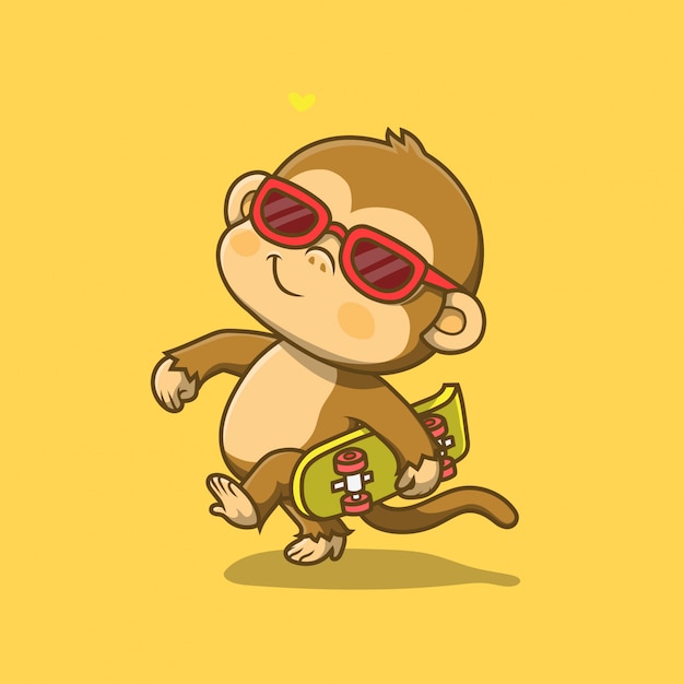 Premium Vector Cute Monkey Carrying A Skateboard Illustration