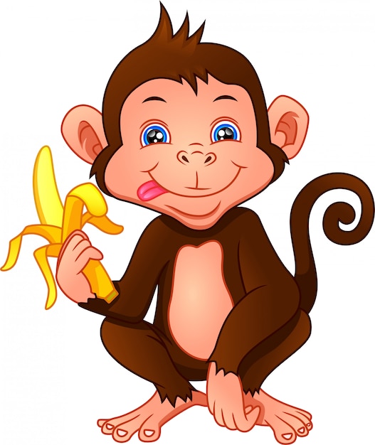 Premium Vector Cute Monkey Cartoon Holding A Banana