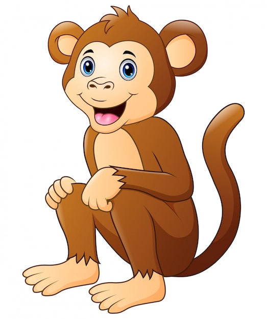 座っていると笑顔のかわいい猿漫画 プレミアムベクター