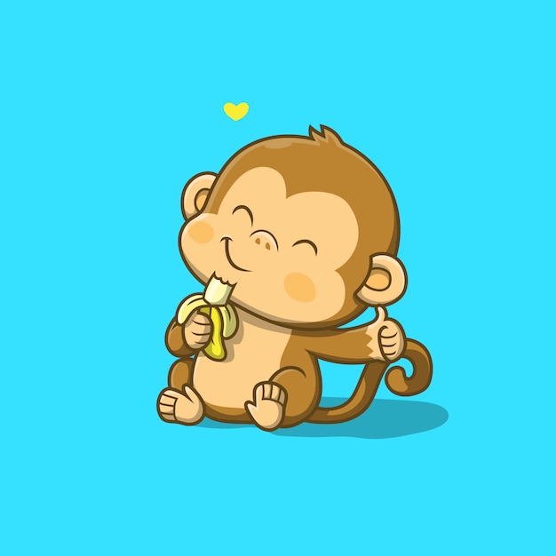 バナナのイラストを食べるかわいい猿 プレミアムベクター
