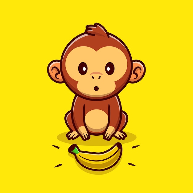 かわいい猿がバナナの漫画イラストを見つける プレミアムベクター