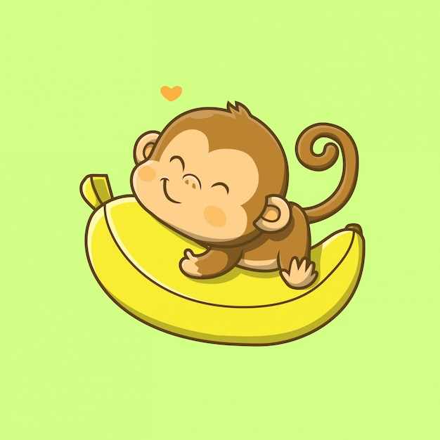 Premium Vector Cute Monkey Holding Big Banana Illustration