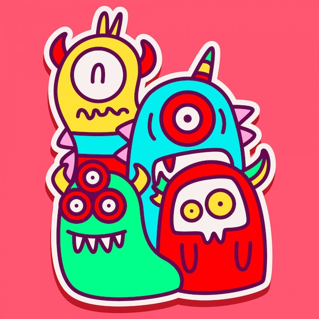 Premium Vector | Cute monster doodle sticker design