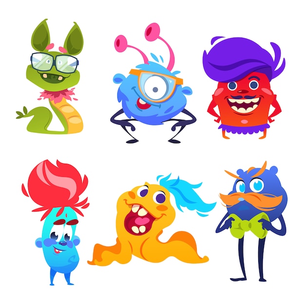 Premium Vector Cute monsters. happy cartoon mutant and goblin toys