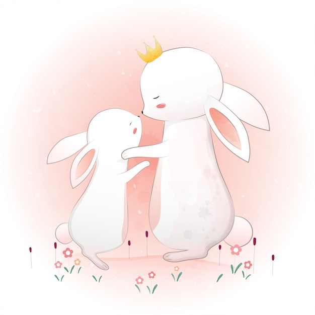 Download Cute mother bunny with little rabbit. | Premium Vector