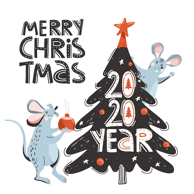 Premium Vector Cute Mouses Decorate Christmas Tree 4025