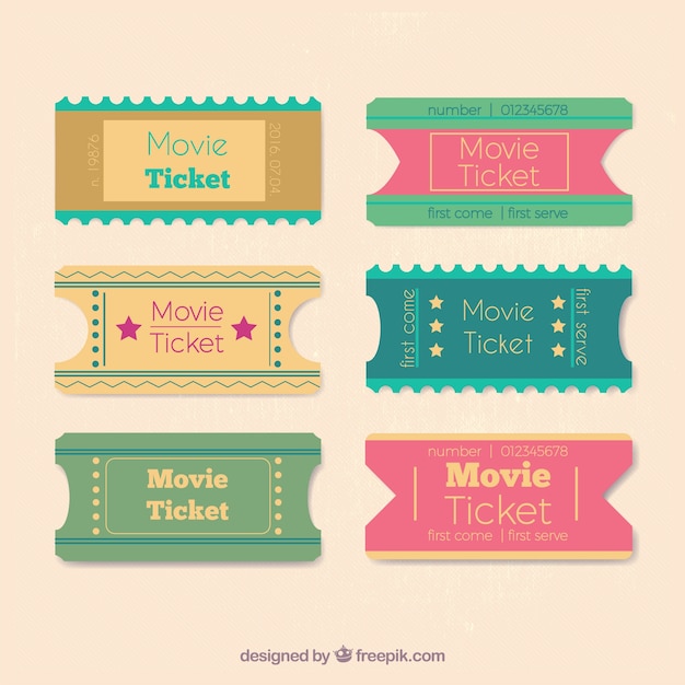 Cute movie ticket collection Vector Premium Download