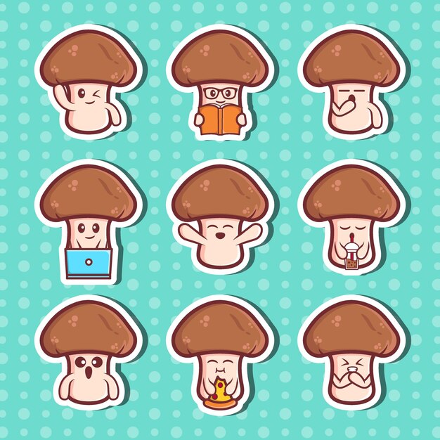 Premium Vector Cute Mushrooms Character Sticker Collection Set Premium Vector 9484