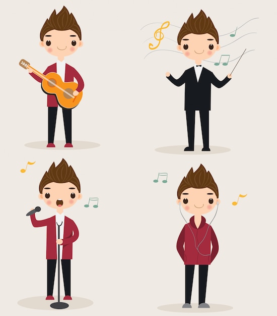 Premium Vector | Cute musician cartoon character set