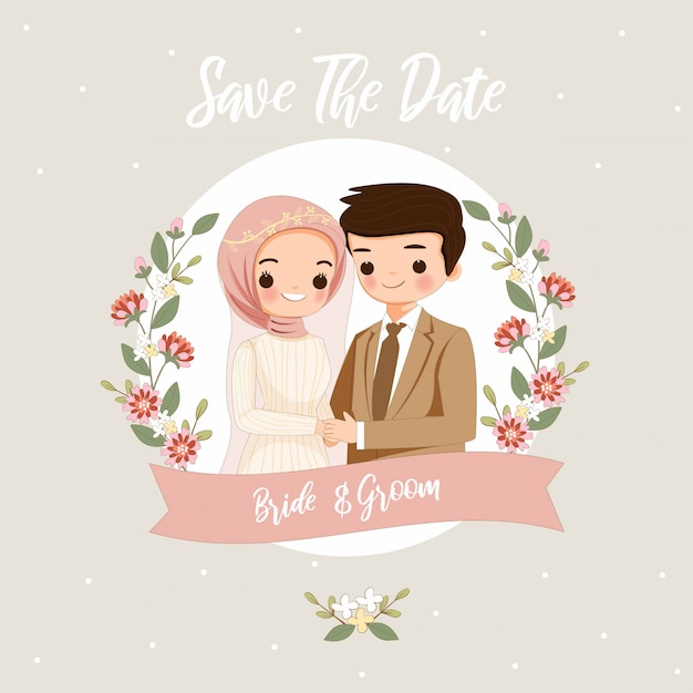 premium vector cute muslim bride and groom cartoon for wedding card https www freepik com profile preagreement getstarted 6229215