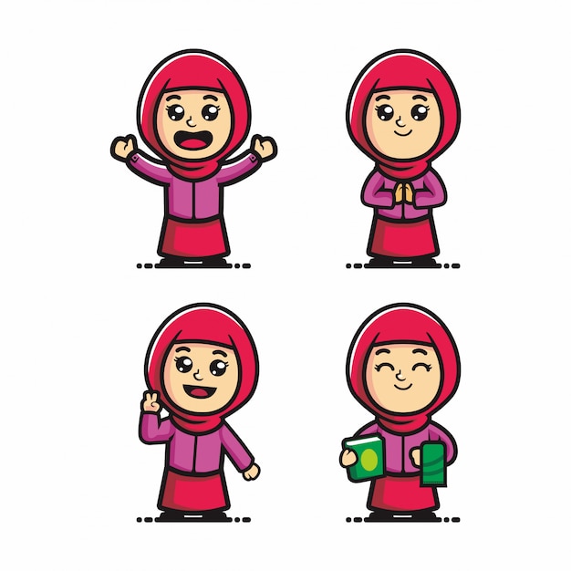 Premium Vector Cute Muslim Girl Cartoon Vector 9003