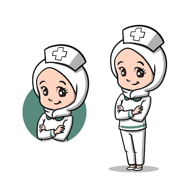 Premium Vector | Cute muslim nurse girl wear hijab cartoon