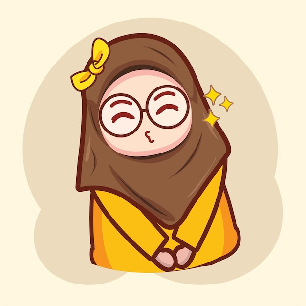 Premium Vector | Cute muslim young girl shy cheerful cartoon character ...