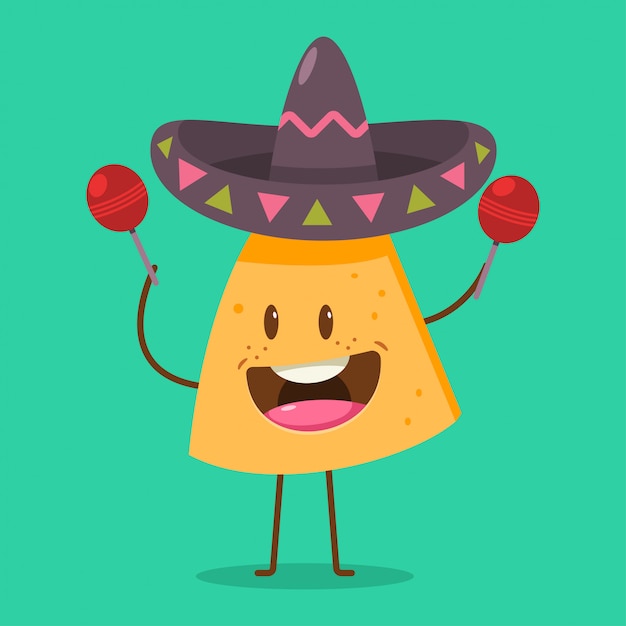 Premium Vector | Cute nachos character in sombrero with maracas. funny