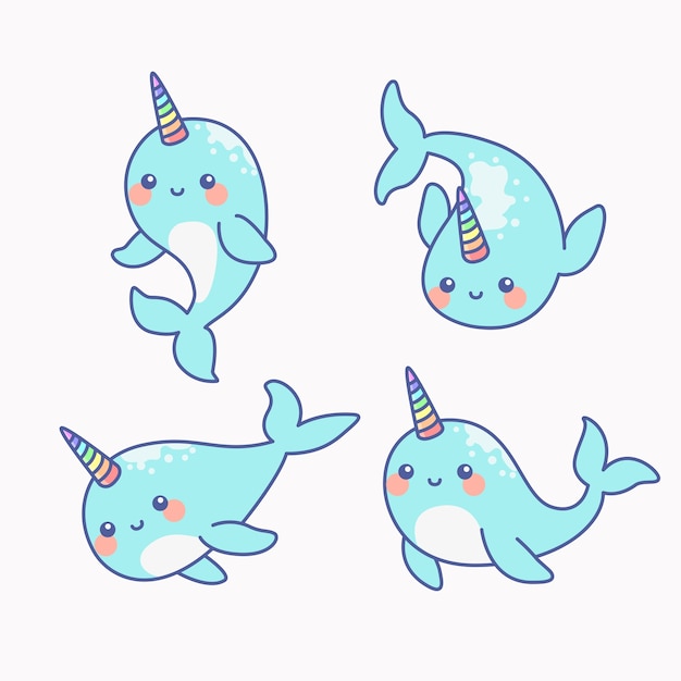 Premium Vector Cute Narwhal The Unicorn Of The Sea Set
