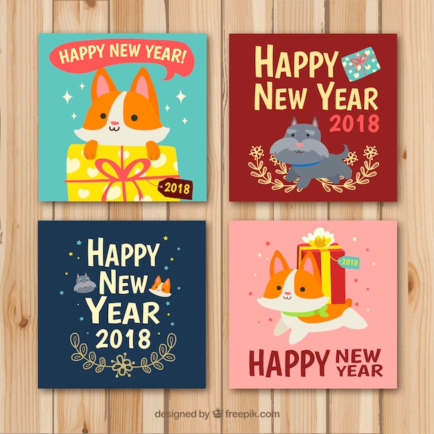 Cute new year cards with cats and dogs Vector | Free Download