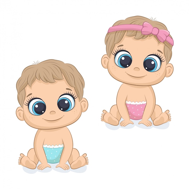 Cute newborn girl and boy. illustration for baby shower, greeting card ...